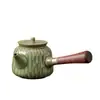 Tetera Rústica de Cerámica con Asa Lateral Estilo Dinastías Tang y Song con Asa de Madera Antigua, Juego de Té Kung Fu, Tetera Doméstica, Tetera Cerámica Retro, Tetera Individual