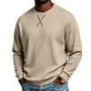 Sudadera Jacquard Texturizada de Cuello Redondo 2026 Costura Decorativa en Forma de X Manga Larga Pulóver Color Sólido Casual Ropa para Hombre