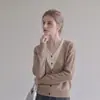 Nuevo suéter de punto patchwork con cuello en V, top de manga larga ajustado para mujer otoño/invierno