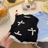 Colete de Verão para Meninas Bebê Estiloso Personalidade Infantil Tendência Marca Estilo Coreano Doce Renda Laço Sem Manga Modal