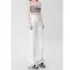 Calça Jeans Branca Reta Grossa Forrada com Lã para Mulheres Outono e Inverno 2025 Cintura Alta Slim Perna Larga Caimento Comprimento Total