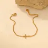 Moda Europea y Americana Joyería Cruz con Circonita Blanca Pulsera Versátil Cadena de Cruz Cadena de Perlas Pulsera Chapada en Oro de Acero Inoxidable para Mujeres