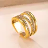 Anillo Popular de Acero Inoxidable Transfronterizo, Anillo Abierto Fundido Multicapa Incrustado de Diamantes para Mujer, Fábrica de Joyería de Acero de Titanio de Alta Gama de Lujo Ligero