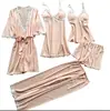 Pijama Sexy de Cinco Piezas Europeo y Americano para Mujer Verano Manga Media Bata de Vestir Nupcial Tallas Grandes Ropa de Casa Camisón Bata Venta al por Mayor