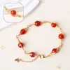 Pulseira de cristal natural com ágata vermelha e turquesa envolvidas em ouro, pulseira de cristal artesanal original, simples e da moda