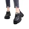Sapatos Femininos Versáteis de Couro Macio Estilo Britânico 2025 Novos Sapatos de Couro Pequenos de Amarrar Mocassins Retrô de Sola Grossa Sapatos de Salto Alto
