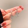 Novos brincos de pingente em forma de cruz de design nicho estilo chinês, alta qualidade, luxo leve, com incrustação de diamante, brincos de cruz simples para mulheres