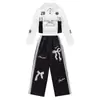 Conjunto de Niña Primavera 2025 Nuevo Estilo Coreano Top de Encaje con Lazo y Cordón Pantalones de Pierna Ancha Estilo Americano Moderno