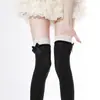 Calcetines Tobilleros de Encaje con Lazo Calcetines Blancos Dulces JK Hasta la Rodilla Calcetines de Algodón Apilados Calcetines de Encaje Estilo Japonés Lolita de Media Pantorrilla