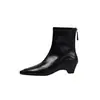 Botines de mujer ultradelgados, nuevo estilo otoño e invierno, punta cuadrada, cierre trasero, tacón medio grueso, versión coreana, botines de mujer elásticos