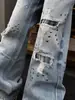 Marca de moda transfronteriza retro rasgados remaches modernos jeans de verano para hombre holgados estilo callejero pierna recta ancha hasta el suelo