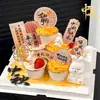 Decoraciones apilables para cupcakes del Festival de Medio Otoño 2026, con flores, una luna llena y un tema feliz de Festival de Medio Otoño, con pequeñas figuras de conejos e inserciones decorativas