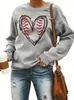 Suéter Holgado Casual Cómodo para Mujer Otoño e Invierno con Estampado de Corazón Cuello Redondo Grueso