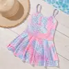 Ropa de Baile para Niñas Vestido Infantil Estampado Digital de Manga Larga para Primavera y Otoño Vestido Estilo Pequeña Princesa para Niñas Traje de Baño de una Pieza con Mangas Volantes