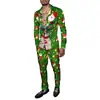 Exportação Europeia e Americana 2025 Novo Conjunto de Camisa de Manga Longa e Calça Casual Tendência Moda Natal Estampado 3D Masculino