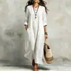 Comercio Exterior Transfronterizo Europeo y Americano Amazon Vestido Casual de Mujer Verano 2026 Nuevo Algodón y Lino Cuello Redondo Manga Larga Bolsillo