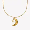 Collar Colgante Luna y Estrella de Acero Inoxidable Chapado en Oro de 18 Quilates, Joyería Versátil Elegante de Nueva Moda Transfronteriza Europea y Americana