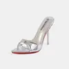Sandalias de moda de punta abierta con suela roja transparente, súper vendidas transfronterizas para uso en exteriores, sandalias de tacón alto de punta para mujer, fabricante