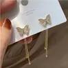 S925 Brincos de borboleta de prata, brincos longos de borla, fada, elegantes, joias coreanas para orelha