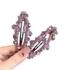 Pinza para el pelo de tela con cuentas transparentes tipo hielo y pedrería rosa y morada seleccionada cuidadosamente, pinza ovalada hueca para mujer, accesorios para el cabello de moda con trabajo pesado