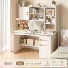Tocador simple para habitación de niñas, estilo INS color crema, tocador de maquillaje de gran capacidad, escritorio integrado con estantería para estudiantes
