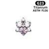 Pendientes de Flor de Tres Pétalos de Aleación de Titanio F-136 Titanio G23 Rosca Interna Pendientes de Circonita Super Brillantes Labret Joyería para Piercings Joya para la Cabeza