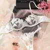 Encaje Bordado Francés Conjunto de Lencería Ultradelgado para Mujer Sexy Pecho Grande Apariencia Pequeña Sujetador Push-up Tanga Multicolor Venta al por Mayor