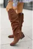 Botas de Mujer de Caña Alta de Ante, Cremallera Lateral, Talla Grande 44 45, Tacón Bajo, Nuevas para Otoño e Invierno, Exportación Transfronteriza