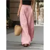 Pantalones de verano de cintura alta, holgados, de pierna ancha para mujer, color liso, cintura con cordón, pantalones largos casuales, estilo europeo y americano transfronterizo, pantalones versátiles de largo hasta el suelo