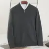Cardigan Casual com Zíper 100% Caxemira Pura para Homens, Outono e Inverno, Gola Baseball Dupla Engrossada, Jaqueta de Tricô Solta