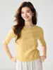 Suéter de cachemira 100% pura con cuello redondo para mujer, nuevo suéter de punto de manga corta para otoño e invierno, camisa base de color liso, holgada y versátil