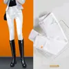 Calça Jeans de Veludo Branca para Mulheres 2025 Nova Cintura Alta Skinny de Inverno Espessada Elástica Apertada Calça Lápis para Pés Pequenos