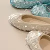 Versão Pronta ~ Sapatilhas de Ballet com Lantejoulas e Laço, Sapatos Baixos para Mulheres, Sapatos Franceses Delicados com Saias