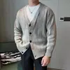 Suéter de Cor Sólida Novo de Outono Masculino Estilo Coreano Cardigan de Tricô Jaqueta Casual Solto Moda Suéter Masculino Versátil
