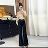 Jeans Holgados de Cintura Alta Estilizados para Mujer 2025 Pierna Ancha Elásticos Petite Caídos Hasta el Suelo Corte Ajustado para Ropa Exterior
