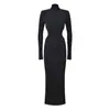Vestido de Punto de Manga Larga de Cuello Alto, Color Sólido, Sexy, Ajustado, con Aberturas en la Espalda, para Mujer, Marca S, Nuevo Otoño e Invierno 2026