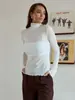 Camiseta base de cuello alto para mujer para otoño e invierno, cálida, color liso, corte ajustado, se puede usar como capa exterior, ligeramente transparente, 1869 #