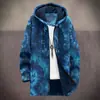 2025 Cardigan Casual Masculino com Capuz e Zíper Padrão Tie-Dye Cross-Border Temu Jaqueta de Algodão Forro Cinza DIY