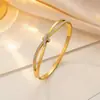 Pulsera de Acero Inoxidable con Nudo Cruzado de Doble Capa Transfronteriza, Lujo Ligero, No se Desvanece, Broche Tachonado con Diamantes, Oro de 18 Quilates, Venta al por Mayor desde Fabricante