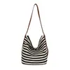 2026 Nova Bolsa Tote de Grande Capacidade Moda Bolsa de Mão Casual Versátil Bolsa de Ombro Único Bolsa de Lona Listrada Bolsa Mulheres