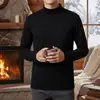 Camiseta interior térmica de doble cara para hombre para otoño e invierno con cuello semi-alto, mangas largas cálidas, corte ajustado, estilo coreano, forro polar de doble cara autocalentable