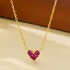 Colar Coração de Rubi Ouro Rosa Corrente Clavicular Feminina Tesouro Colorido Pingente de Diamante