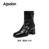 Botas de Cano Alto Aogushi Deng com Bico Quadrado Femininas 2026 Nova Coleção Outono Retro Salto Bloco Salto Alto Temperamento Francês Moda