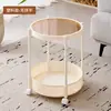 Mesa auxiliar móvil de vidrio de alta gama, mesa de café pequeña para sala de estar junto al sofá, mesa de noche de lujo ligero francés para dormitorio