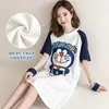 Pijama de Verano para Mujer Versión Coreana Dibujos Animados Lindos Maternidad Delgado Holgado Doraemon Manga Corta Bata de Noche Estudiante Ropa para el Hogar