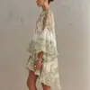 Vestido corto estampado con volantes de marca independiente estilo europeo y americano 2026 para mujer, estilo vacacional, holgado, fluido y moderno