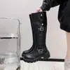 Chuyuji 2026 Otoño/Invierno Nuevas Botas Largas de Suela Gruesa para Mujer, Moda con Doble Hebilla, Tacón Grueso, Alargan la Pierna, Adelgazan, Versátiles