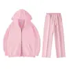 Conjunto de sudadera unisex negra con capucha y cierre, que incluye una sudadera holgada abierta por delante y pantalones de chándal de pierna recta con cordones, un conjunto de dos piezas