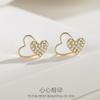 Aretes de Plata Fina S925 Plata Estilo Tiktok Versión Coreana Aretes de Corazón para Mujer De Corazón a Corazón Aretes en Forma de Corazón Dulces Accesorios