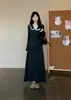 Nuevo vestido tejido elegante de estilo francés con ribete de encaje para mujer, prenda interior de otoño e invierno con conjunto de suéter, vestido largo